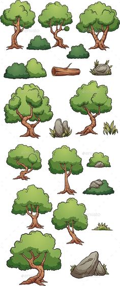 trees and rocks in different stages of growth - miscellaneous objects / objects clippings