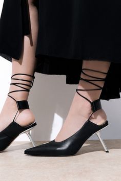 THE ANGLED LACE-UP PUMPS - BLACK - Sandals - COS Black Pumps, Nappa Leather, In Design, Dart, Wrap Around, Black Sandals, Lace Up, Pumps, Sandals