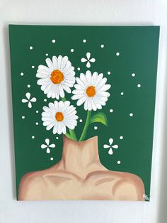 a painting of white daisies in a vase