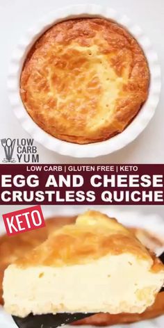 egg and cheese crustless quiche with keto on the side in a white bowl