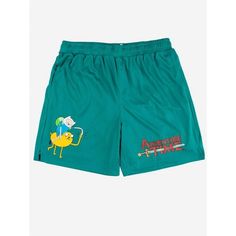 Adventure Time Finn Riding Jake Turquoise Athletic Mesh Shorts-Small Summer Green Athletic Shorts For Streetwear, Green Athletic Shorts For Summer Streetwear, Green Athletic Shorts For Streetwear In Summer, Green Athletic Shorts With Built-in Shorts For Streetwear, Green Moisture-wicking Shorts For Streetwear, Summer Sports Bottoms In Turquoise, Adventure Time Merch, Finn Jake, Adventure Time Finn