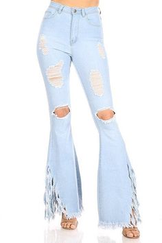 Light Blue Denim Wash Frayed/Fringe Bell Bottom Flare Distressed & Faded Back Pockets Belt Loops Zipper/Button Closure Super Stretchy Higher Waist 66% Cotton 30% Polyester 2% Rayon 2% Spandex 34/35 Inseam Runs True Small 0/2 Medium 4/6 Large 8/10 XL 12/14 1XL 16/18 2XL 20/22 3XL 24/26 ***We Also Carry These In Medium Blue, ark Indigo Blue, White & Black Denim! Bell Bottom Jeans Outfit Fall, Bell Bottom Jeans Outfit, Street Sweeper, Sherpa Cardigan, Flare Jeans Style, Jeans Outfit Fall, Bottom Jeans, Early Spring Outfits, Current Fashion Trends