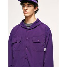 Fine-Checked Waterproof Shirt Jacket  Material: A:100%Nylon, B:100% Polyester  Size: M, L, XL, Color: Purple, Green, White  Season: Spring, Fall,   Occasion: Leisure, Outdoor, Daily, Vacation,Fall Outfits Functional Purple Windbreaker With Long Sleeves, Functional Purple Outerwear With Pockets, Purple Outdoor Windbreaker With Pockets, Long-sleeved Nylon Raincoat With Pockets, Purple Hooded Windbreaker With Pockets, Purple Streetwear Windbreaker With Pockets, Casual Purple Nylon Outerwear, Casual Purple Outerwear With Adjustable Hood, Sporty Long Sleeve Raincoat