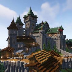 Minecraft Medieval Blueprints, Large Minecraft Castle, Minecraft Castle Base Ideas, Minecraft Castle Exterior, Minecraft Mountain Castle Ideas, Minecraft Medieval Castle Ideas, Minecraft Hill Castle, Minecraft Viking Castle, Minecraft Megabase Inspiration