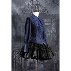 A gothic blouse that looks like a noble lady from medieval Europe. Her collar has a cross sword embroidered on it, the back is laced, and the chest is decorated with a statement frill. She is a mysterious young lady with a gorgeous aura. 
 
 

 

 
 
 
 Size 
 
 XS size 
 
 Length: 63cm 
 Bust: 84cm 
 Waist: 72cm 
 Sleeve length: 62cm 
 
 S size 
 
 Length: 64cm 
 Bust: 88cm 
 Waist: 76cm 
 Sleeve length: 62cm 
 
 M size 
 
 Length: 65cm 
 Bust: 92cm 
 Waist: 80cm 
 Sleeve length: 62.5cm 
 
 L s Long Sleeve Victorian Dress For Larp, Fitted Gothic Blouse For Alternative Fashion, Gothic Fitted Blouse For Costume, Gothic Ruffle Blouse For Formal Occasions, Fitted Gothic Blouse For Costume, Gothic Ruffled Blouse For Formal Occasions, Long Sleeve Gothic Blouse For Formal Occasions, Formal Gothic Long Sleeve Blouse, Elegant Tops For Halloween Costume Party