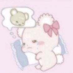 a drawing of a baby with a teddy bear thought bubble