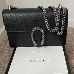 Brand New, Never Worn Gucci Dionysius Black Bag With Silver Hardware. Original Box, Dust Bag, And Paperwork. Size: 11"W X 7"H X 3.5"D Gucci Marmont Mini Bag, Gucci Soho Disco Bag, Gucci Belt Bag, Soho Disco Bag, Gucci Mini, Gucci Purse, Mini Coin Purse, Bags Gucci, Gucci Bamboo