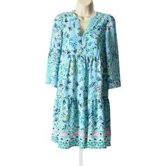 Lilly Pulitzer Women's Small Martine 3/4 Sleeve Dress In Blue Mosaic Shells {Nwt} Xxs Go From A Day Around Town To A Casual Date Night In Our Breezy Martine Dress. Made From Airy Lileeze Fabric For Lightweight Comfort, This Tiered, Swing Fit Style Features A Notch Neckline And 3/4-Length Sleeves With Shirred Shoulders. Swing Fit, Tiered Dress With Notch Neckline And 3/4-Length Sleeves With Shirring At Shoulder, This Machine-Washable, Lightweight, Airy Fabric Works Wonders For Us! It Resists Wrin Blue Half Sleeve Spring Dress, Blue Half Sleeve Dress For Spring, Blue Half Sleeve Dresses For Daywear, Printed Turquoise Dress For Spring, Blue 3/4 Sleeve Dress For Brunch, Spring Turquoise Printed Dresses, Blue Dresses With 3/4 Sleeves For Vacation, Blue Beach Dresses With 3/4 Sleeves, Blue Half-sleeve Spring Dress