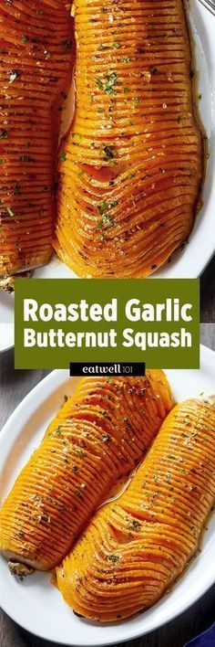 roasted garlic butternut squash on a white plate