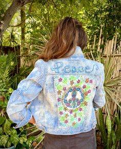 I hand painted by DanaMunteansArt  Outer wear brand of Denim Vintage jacket  Fun funky distressed denim  jacket with a boho design .  Hand wash , hang dry  Size Small Hippie Style Outerwear For Spring Festival, Hippie Style Festival Outerwear For Spring, Bohemian Distressed Denim Jacket, Trendy Stonewashed Denim Jacket For Spring, Spring Bohemian Distressed Outerwear, Hippie Denim Festival Outerwear, Hippie Denim Outerwear For Festivals, Bohemian Summer Denim Jacket In Medium Wash, Bohemian Medium Wash Denim Jacket For Fall