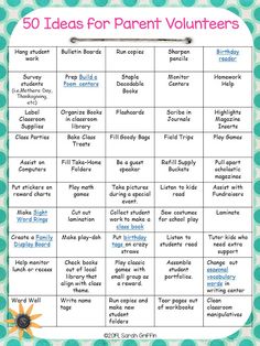 the 50 ideas for parent volunteers to use in this printable activity book, which is also