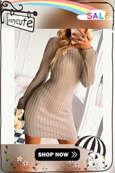 Apricot Hollow-out Back Knit Long Sleeve Dress Knit Long Sleeve Dress, Backless Long Sleeve, Dresses Bodycon, Long Sleeve Knit Dress, Knit Long Sleeve, Out Back, Bodycon Dresses, Long Sleeve Knit, Women's Dresses