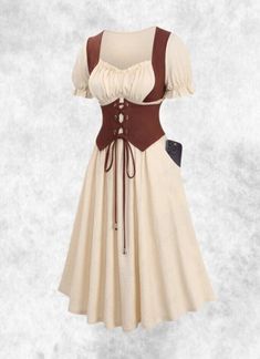 #ad Premium Quality New Cream/Brown Steampunk Corset Vest Front Knee Length Dress size 2XL 20 22 24, Fashion Dresses Outfit References, Steampunk Dress, Corset Vest, Steampunk Corset, Vest Waistcoat, Cream Dress, Corset Dress, Knee Length Dress, Knee Length