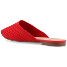 The perfect mule flat for zero-fuss looks, the Aniee by Journee Collection. With a padded footbed and a tiny stacked heel, this versatile look can be worn with ease all day. Knit fabric uppers detailed with an almond-shaped toe complete this wardrobe essential. | Journee Collection Women's Aniee Flats, Red, 8.5M Summer Flats With Red Sole And Closed Toe, Red Low Heel Flats For Summer, Red Open Toe Flats For Spring, Red Slip-ons For Summer, Red Flat Slippers For Spring, Chic Flats With Red Sole For Spring, Red Low Heel Flats For Spring, Casual Red Slippers With Flat Heel, Spring Mules With Cushioned Footbed And Low Heel