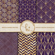 purple and gold digital paper pack