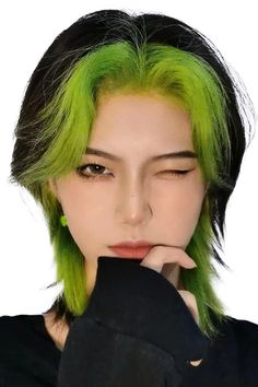 Forelock Lime Green Bangs Wig Mullet Alt E-Girl Aesthetic Tomboy Hairstyles, E Girl Aesthetic, Short Hair Tomboy, Bangs Wig, Kpop Hair, Dyed Hair Inspiration, Hair Inspiration Short, E Girl, Haircut And Color