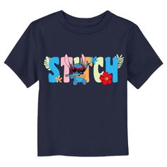 Ohana means family, and family means no tee gets left behind! Find the perfect style for your little one with this officially licensed Toddlers' Disney Lilo & Stitch Colorful Tropic Ukulele Stitch Graphic T-shirt! This fun design features Stitch wearing sunglasses while playing the ukulele and his name printed in the background in colorful letters with tropical plants and flowers. Celebrate a certain alien, otherwise known as Experiment 626 with new fabulous apparel from the incredible movie! Tropical Plants And Flowers, Experiment 626, Ohana Means Family, Wearing Sunglasses, Sleeve Packaging, Lilo Stitch, Disney Lilo, Graphic Tee Design, Perfect Style