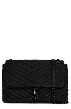 Signature chevron quilting and a pull-through strap give a refined look to a leather crossbody bag conveniently sized to carry all your essentials. Lined Leather Imported Black Quilted Crossbody Flap Bag, Black Quilted Flap Bag For Travel, Black Quilted Flap Bag For Everyday Use, Everyday Black Quilted Flap Bag, Convertible Crossbody Bag, Chevron Quilt, Woman Bags Handbags, Pull Through, Quilted Leather