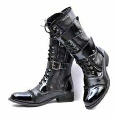 (eBay) Find many great new & used options and get the best deals for New Designer Unique Straps Lace Up High Boots with Cap Toe, high boots men shoes at the best online prices at eBay! Free shipping for many products! Boots With Chains Men, Mens Laceless Boots, Pirate Boots Men, Black Gothic Shoes Men, O Ring Boots Men, Gothic Boots Mens, Victorian Goth Men Boots, Men's Steampunk Boots, Men Pirate Boots