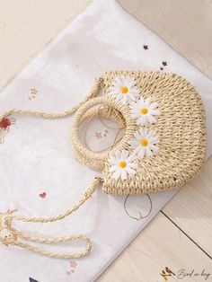 BirdinBag - Straw Woven Crossbody Bag with Daisy Decor, Ideal for Summer Beach Travel Portable Satchel Bag For Summer, Portable Summer Beach Satchel, Summer Beach Satchel With Mobile Phone Bag, Portable Handheld Vacation Bags, Summer Portable Crossbody Satchel, Summer Handheld Bag With Single Handle, Spring Travel Bag Portable, Summer Handheld Shoulder Bag With Single Handle, Portable Spring Travel Bag