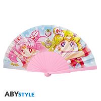 a pink fan with cartoon characters on it