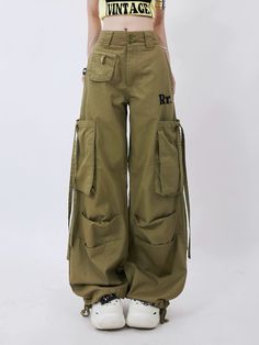 ❤Low-waist double cargo wide pants❤︎ Japanese Goth, Grunge Harajuku, Wide Leg Casual Pants, Cargo Pants Baggy, 2000s Grunge, Pants Baggy, E Girl, Casual Wide Leg Pants, Goth Punk