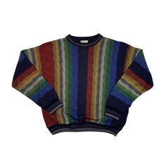 Vintage Sweater by Cesare Uomo  Used condition. See pics! THIS IS USED ITEM ! PLEASE DONT EXPECTED IT TO BE LIKE NEW OR IN PRISTINE CONDITION! Size on tag: 48. Please check the measurements! Measurements: Shoulders: 55 cm. (21.6") Pit to Pit: 60 cm. (23.6") Length: 64 cm. (25.1") Sleeve length from shoulder: 58 cm. (22.8") Worldwide shipping: Approximate delivery time 14-30 days. Please be careful and ask any specific questions about item before purchasing. I can send you additional details phot Multicolor Crew Neck Sweatshirt For Fall, Colorful Color Block Crew Neck Sweater, Retro Striped Knitted Sweater, Casual Multicolor Knit Sweater, Multicolor Knit Casual Sweater, Rainbow Crew Neck Top For Winter, Rainbow Long Sleeve Sweatshirt For Winter, Winter Rainbow Long Sleeve Top, Rainbow Long Sleeve Top For Winter