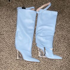 Basically Brand New Only Wore Once Blue Leather Party Boots, Chic Light Blue Boots With Round Toe, Chic Light Blue Round Toe Boots, Elegant Blue Spring Boots, Shane Justin, Over The Knee Boots, Over The Knee, The Knee, Knee Boots