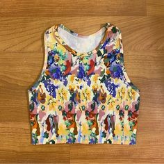 New Without Tags Condition Brand: Amazon Size: Small (4) Color: Multicolor Floral Ribbed Casual Yellow Tops With Colorful Pattern, Multicolor Printed Stretch Crop Top, Stretch Multicolor Printed Crop Top, Spring Yellow Top With Colorful Pattern, Casual Multicolor Printed Crop Top, Amazon Fitted Cotton Tops, Amazon Stretch Tops For Summer, Amazon Sleeveless Summer Tops, Sleeveless Tops By Amazon For Spring