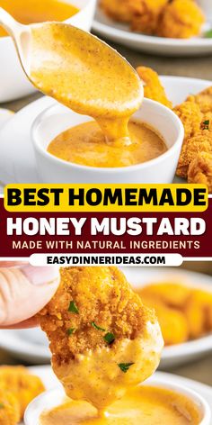 the best homemade honey mustard made with natural ingredients is being spooned out to eat