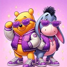 winnie the pooh and eeo are wearing sunglasses