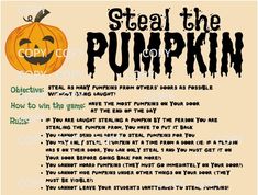 a poster with the words steal the pumpkin on it