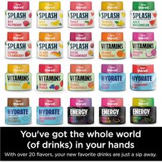 an advertisement for vitamins that says you've got the whole world of drinks in your hands