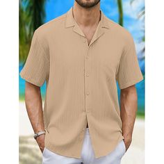 Season:Summer; Fabric:Polyester; Sleeve Length:Short Sleeve; Look After Me:Washable,Wet and Dry Cleaning; Gender:Men's; Style:Casual,Fashion,Comfortable; Tops Type:Casual Shirt,Summer Shirt,Button Up Shirt,Camp Collar Shirt,Shirt; Occasion:Vacation,Daily,Going out; Pattern:Plain; Neckline:Camp Collar; Front page:FF; Listing Date:07/12/2024 Vacation Clothing, Mens Work Shirts, Camp Collar Shirt, Tuxedo Shirt Men, Mens Outdoor Jackets, Denim Shirt Men, Basic Hoodie, Linen Shirt Men, Fashion Comfortable