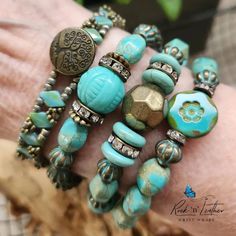 Verdigris antique brass accents this beauty with Czech beads, magnesite, acrylic and more! Diamonds Duo woven bracelet is sold separately from Triple Stack! Bohemian Handmade Bronze Beaded Bracelets, Bohemian Brass Beaded Bracelets, Bohemian Turquoise Beaded Nickel Free Bracelets, Bohemian Turquoise Beaded Nickel-free Bracelets, Bohemian Turquoise Beaded Bracelets Nickel Free, Bohemian Bronze Beaded Bracelets, Bohemian Blue Brass Bracelets, Turquoise Bohemian Wrap Bracelet, Cross Crafts