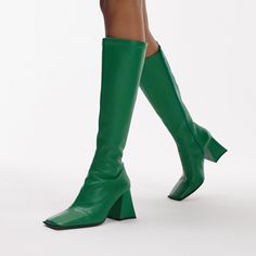 Love These Boots So Much-- Heartbroken They Don't Fit My Athletic Calves. Gorgeous Kelly Green Boots In High Quality Leather. They Do Have A Bit Of Stretch To Them And Are Very Comfortable, Just A Little Too Tight For Me. Spring Square Toe Knee-high Faux Leather Boots, Green Pointed Toe Heeled Boots For Winter, Green Ankle-high Heeled Boots For Winter, Winter Green Ankle-high Heeled Boots, Green Pointed Toe Boots With Reinforced Heel, Green Knee-high Heeled Boots For Fall, Fall Green Heeled Boots With Reinforced Heel, Trendy Green High Ankle Heeled Boots, Trendy Green Heeled Boots For Winter