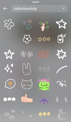 an iphone screen with various stickers and symbols on the phone, as well as text