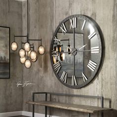 6419 Uttermost Lighting, Big Wall Clocks, Silver Highlights, Oversized Wall Clock, Bronze Chandelier, Bangor, Large Wall Clock, Round Wall Clocks, Black Chandelier