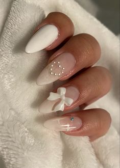 Bow Nail Designs, Blush Nails, Pearl Nails