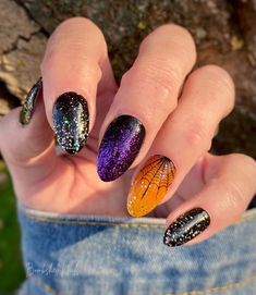 Purple And Orange Halloween Nails, Orange Purple Halloween Nails, Purple And Orange Nails Halloween, Halloween Nails Purple Orange Black, Colorstreet Halloween 2022, Nails Halloween, Nail Nail, Street Nails, Color Street Nails