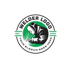 welder logo with an image of a man welding