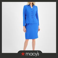 in stock Elegant Spring Career Skirt Suit, Chic Spring Career Sets, Spring Pencil Skirt Suit, Elegant Blue Skirt Suit For Spring, Le Suit, Skirt Suit, Stand Collar, Buy Online, Pencil Skirt