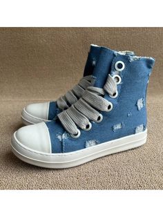 Unisex High-Top Lace-Up Thick Sole Casual Sports Shoes Denim Blue Cool,Sporty,Funky   PU Leather Colorblock,Plain Skate Shoes   Women Shoes, size features are:Bust: ,Length: ,Sleeve Length: Casual Sneakers Women, Casual Sport Shoes, Casual Shoes Women, Skate Shoes, Sports Shoes, Shoes Women, Lace Tops, Denim Blue, High Top