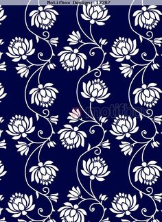 a blue and white flower pattern with swirls on the bottom, which is very similar to