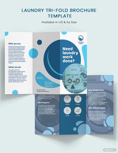 an open brochure with blue circles on the front and back cover, which is also