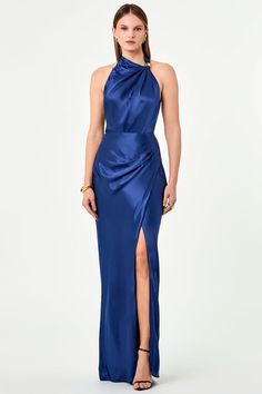 Dresses – NICHOLAS Evening Satin High Neck Maxi Dress, High Neck Gala Dress With Back Opening, Halter Neck Satin Dress With Side Slits, Evening High Neck Maxi Dress With Back Opening, Satin Halter Neck Dress With Side Slits, High Neck Maxi Dress With Back Opening For Evening, Pre-draped Halter Neck Party Maxi Dress, Cocktail Maxi Dress With Side Slits And Halter Neck, Draped Evening Dress With Side Slits