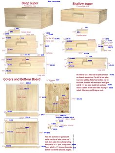 the diagram shows how to build a wooden box with drawers and bottom boards for storage