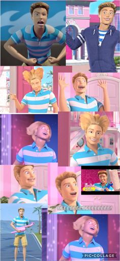 an animated character is shown in several different poses, including one with his mouth open and the