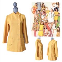 Iconic Vintage 60’s Dress, Yellow & White, Textured Chevron Pattern, Zipper & Hook & Eye Closure In Back, See Pics. Size Tag States 10, More Of A Modern 6/8, Medium. Just Wonderful! Photos Do Not Do This Piece Justice... Appx Measurements: Armpit To Armpit 18.5" Across, Waist 16.75" Across, Hips 17.5" Across... Waist & Hips Are A Bit Tough To Measure On This Piece Yellow Vintage Fashion Dress, Yellow Retro Dress For Vintage Fashion, Retro Yellow Dress For Vintage Fashion, Retro Yellow Dresses With Buttons, Retro Yellow Dress With Buttons, Mid-century Yellow Dresses For Spring, Mid-century Yellow Spring Dresses, Yellow Long Sleeve Dress, Yellow Long Sleeve