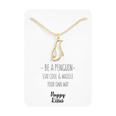 Penguin Necklace Gift – Cute Penguin Pendant – Charm Jewelry for Women, Girls and Kids – with Messag Gold Novelty Charm Necklaces For Gifts, Gold Novelty Charm Necklace For Gifts, Gifts For Penguin Lovers, Penguin Ring, Cheap Cat Design Charm Necklace As Gift, Penguin Necklace, Bird-shaped Bird-design Necklace For Gifts, Necklace Chain Lengths, Cute Penguins